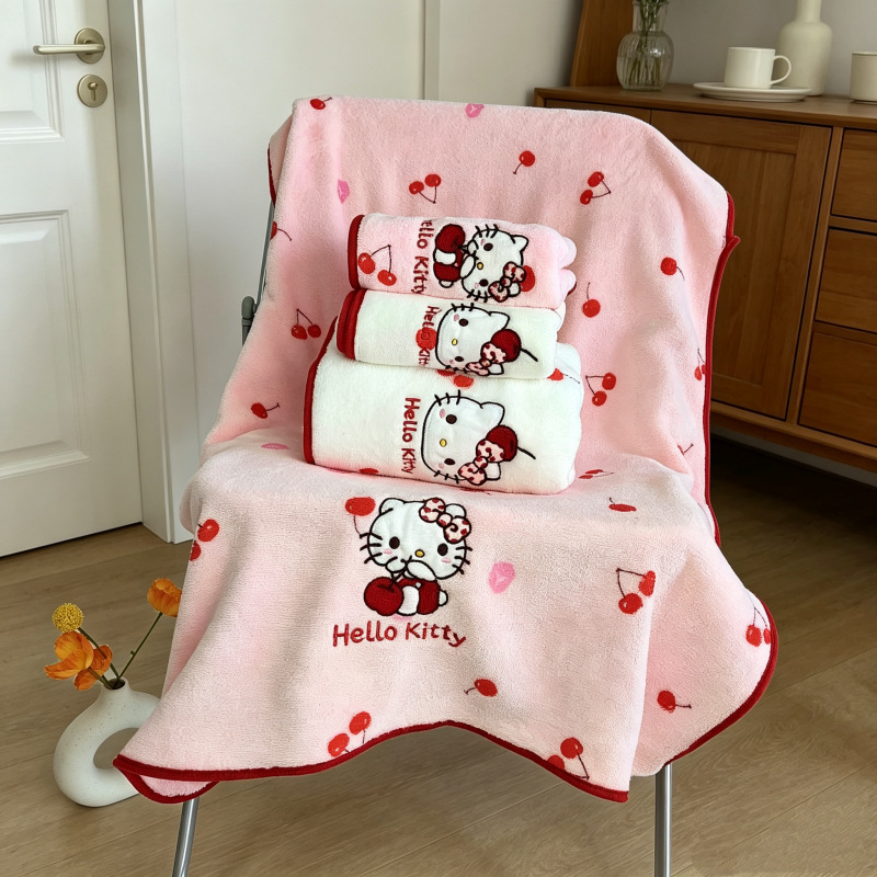 New Cherry Kitty Hair Drying Cap Coral Fleece Towel Absorbent Quick-Drying Cute Girly Print Wrap Towel Bath Towel New Cherry Kitty Hair Drying Cap Coral Fleece Towel Absorbent Quick-Drying Cute Girly Print Wrap Towel Bath Towel