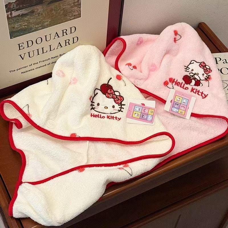 Hello Kitty Cherry Series Hair Drying Cap Cartoon Cute Absorbent Quick-Drying Non-Shedding Girly Heart for Girls