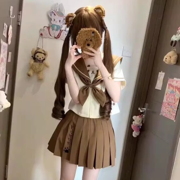 Original Model'Light Bear' Chai Huhu Cute Jk Uniform Short Sailor Suit Soft Girl Lolita 24054
