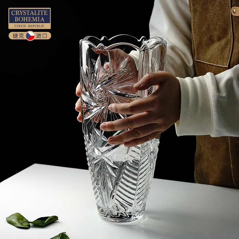 Czech import BOHEMIA crystal glass vase traditional retro court design household living room ornaments transparent