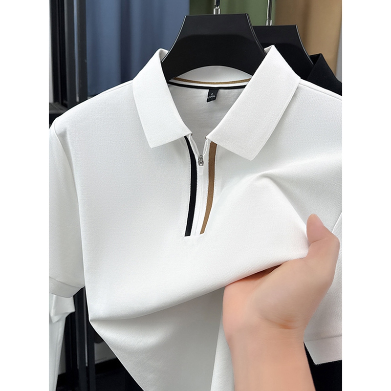 Pierre Cardin Pique Cotton Zipper Short-Sleeved Polo Shirt for Men Summer High-End Business Casual Lapel Men's T-Shirt