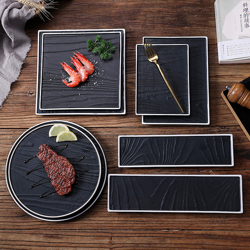 black dessert plate ceramic rectangular cake flat plate steak plate western tableware sushi plate round flat plate