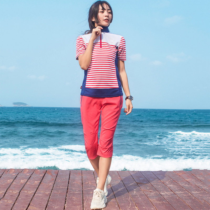 Mountaineering clothing women's suit thin summer running sports loose short-sleeved three-point pants outdoor hiking quick-drying pants