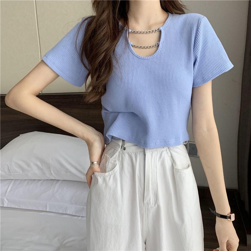 Short Tops for Women, Summer Design, Niche Style, High-Waisted, Midriff-Baring, Sweet and Spicy Girl Style, Trendy Short-Sleeved T-Shirt ins