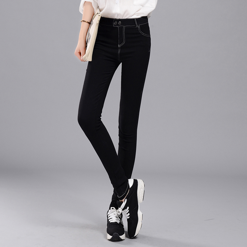 Quần legging nữ mùa thu chín điểm 2018 mới đen cỡ lớn 200 cân mỏng phần giả quần denim co giãn chân - Quần tây thường quần legging ngố