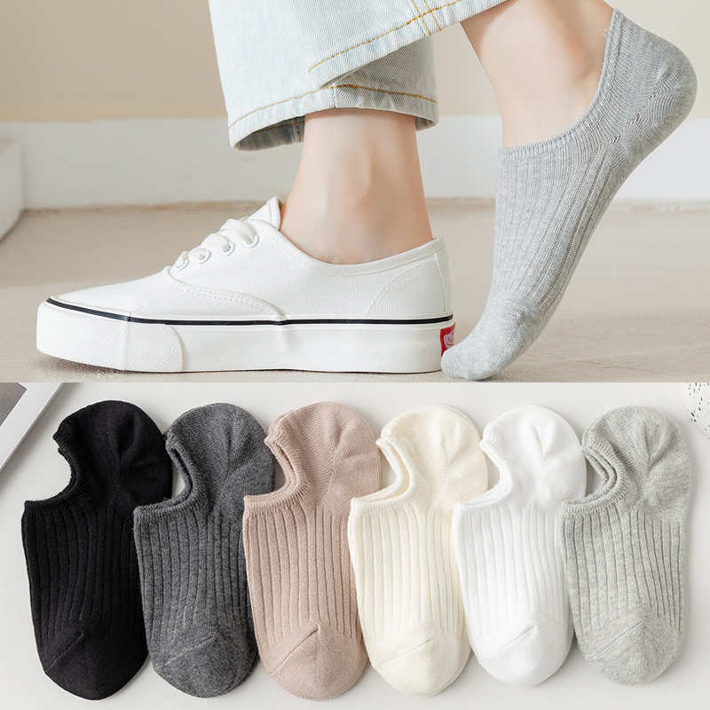 Women's No-Show Socks 2026 New Spring/Summer Solid Color Pure Cotton Socks Short Socks Non-Slip Low-Cut Invisible Short Style