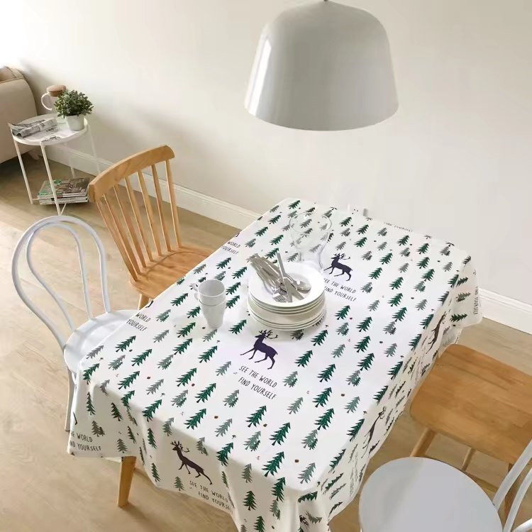 Small fresh cotton tablecloth Nordic elk turquoise pine dining mat in tea couple of Nordic style dormitory cloth