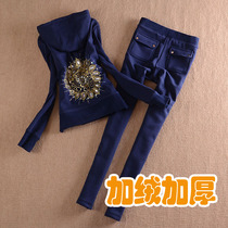 Sports Suit Women Winter Plus Suede Thickened Casual Wear two sets Fashion foreign air display Slim Suit Suit Eurostock Tide