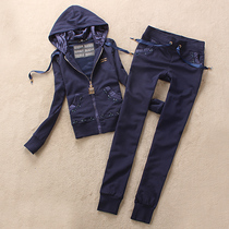 2022 Fall Foreign Trade New Sports Casual Women Suit Pure Cotton Handmade Nail Pearl Sportswear two sets of necropolis