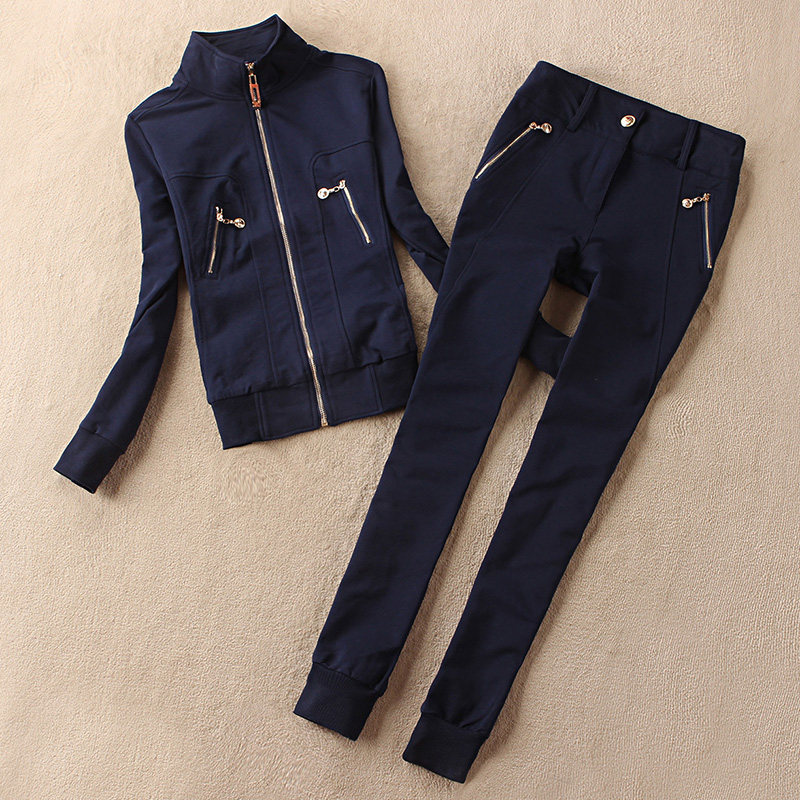 2022 autumn new foreign trade original single casual sports suit women's fashion cotton sportswear two-piece set with stand collar