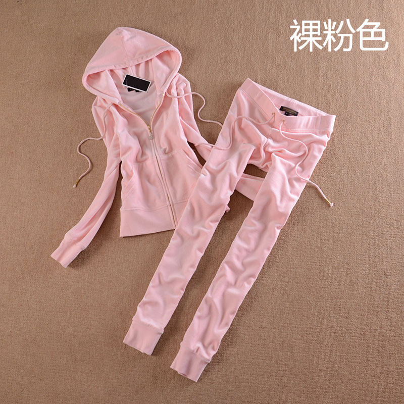Velvet Sports Package Female Pink Spring Air Leisure Long sleeve Fixed Golden Velvet Sweater Two Waves
