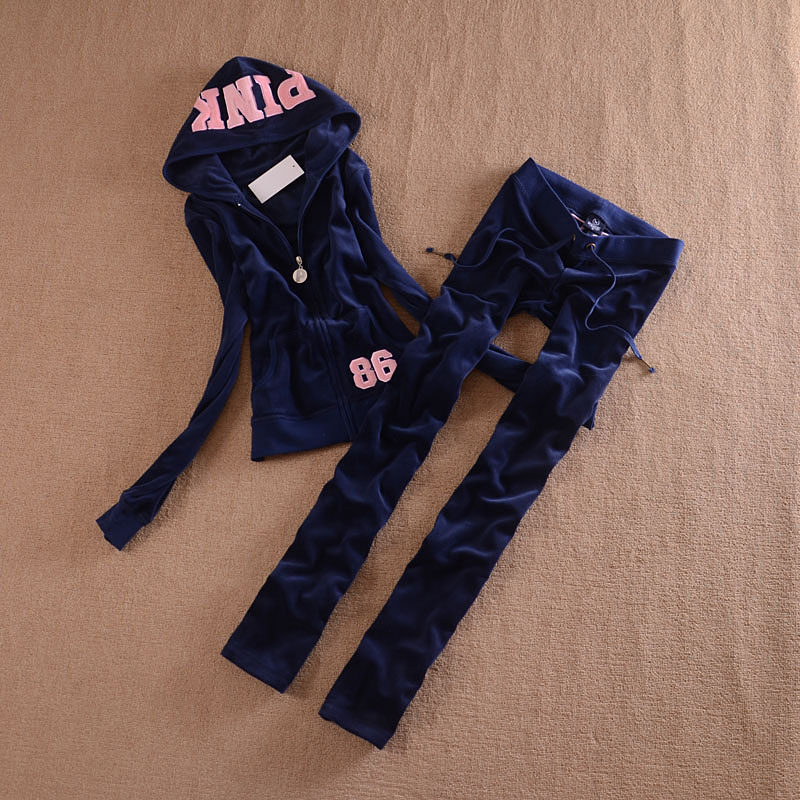 European station autumn PINK gold silk velvet sports suit women's self-cultivation foreign style casual wear Korean two-piece trendy