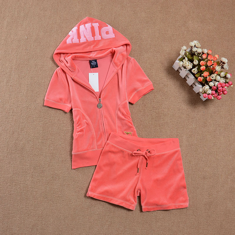 2023 Summer PINK short sleeve short sleeve shorts casual sports suit female slim sportswear tide