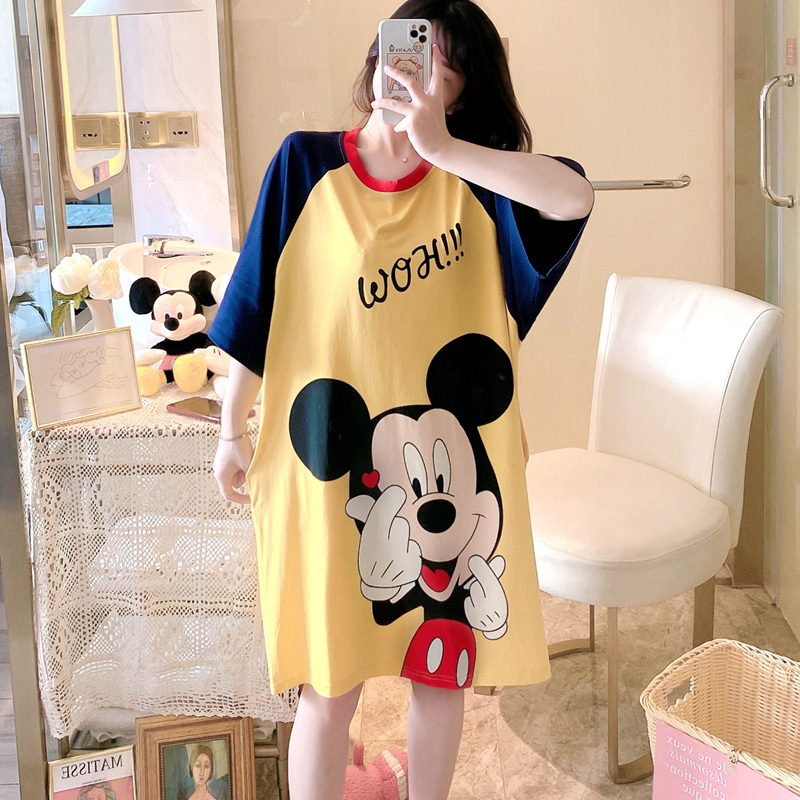 Plus Size Fat mm 100kg Loose Nightgown for Women Summer Pure Cotton Short-Sleeved Pajamas 115kg Cartoon Thin Style for Pregnant Women