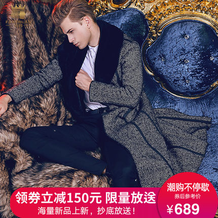 男士长款毛呢大衣 加绒加厚冬季保暖外套2018