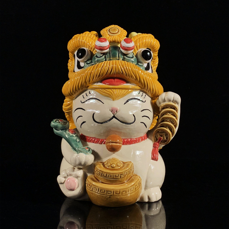 Lucky Cat Figurine Ceramic Piggy Bank Office Cashier Desk New Chinese Style Decoration Housewarming Opening Gift