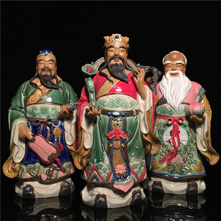 Stone Bay Figurines: Fortune, Prosperity, and Longevity - Three Stars Shining Ceramic Ornaments for Home, Living Room, Entrance, New Home, Housewarming Gift