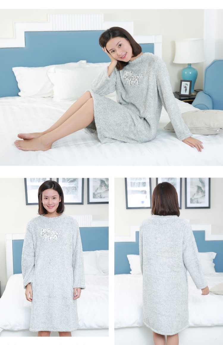 Conlia / Connie dịch vụ tại nhà váy ngủ nữ mùa thu và mùa đông dày lông cừu san hô dài tay áo ấm mẫu dài đầm nhung đẹp