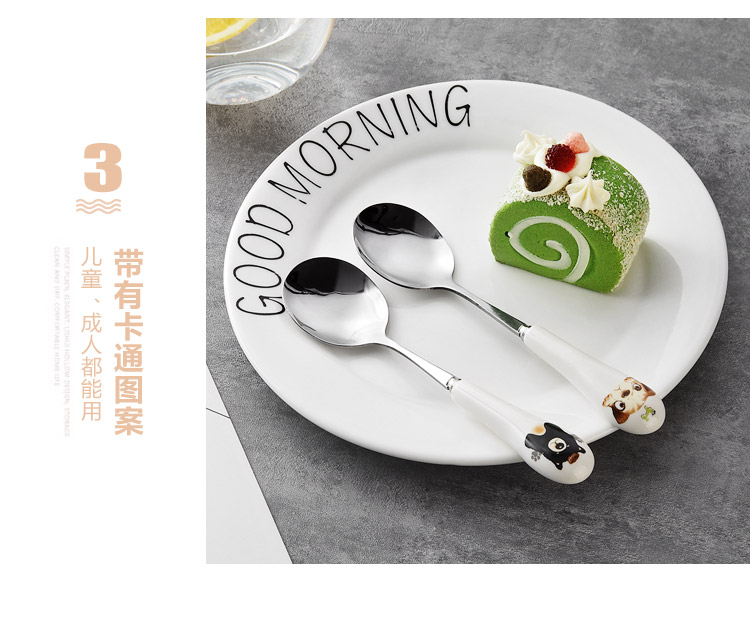 Hộ gia đình dài xử lý muỗng hoạt hình gốm nĩa muỗng bộ đồ ăn muỗng nĩa muỗng thép không gỉ muỗng thìa dưa hấu muỗng - Đồ ăn tối đĩa dùng 1 lần