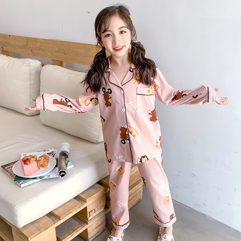 Children's pajamas, girls, spring and autumn cotton long sleeves, thin cartoon children, children, home clothes, winter suits