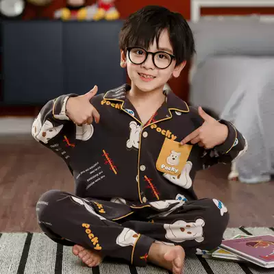 Children's pajamas Men's spring and autumn pure cotton long-sleeved boys thin suit middle and large children's cartoon boys baby home clothes