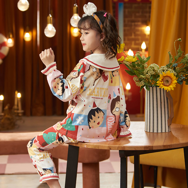 Children's pyjamas girls'spring autumn pure cotton long sleeves thin' CUHK child princess parent-child female baby's home suit suit