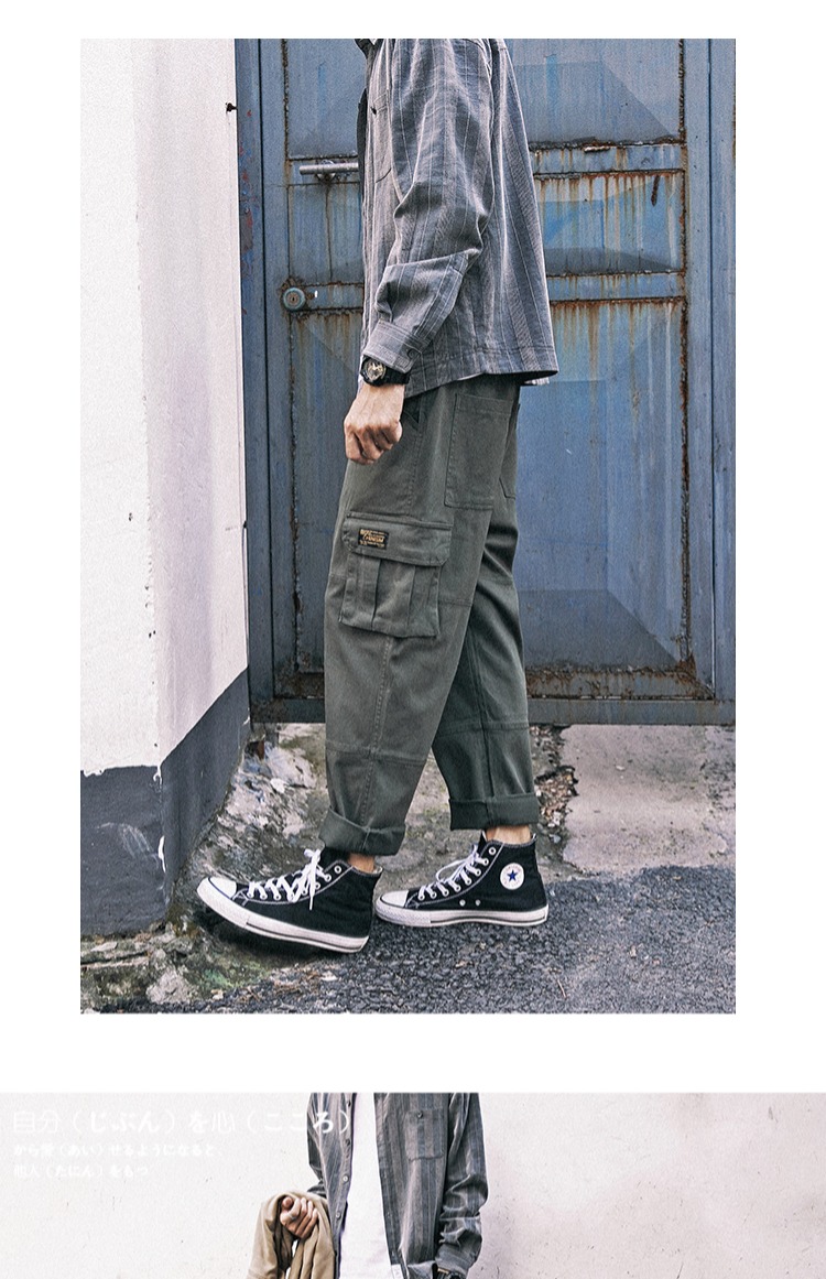 Raul Bộ mùa xuân và mùa thu retro lỏng lẻo nhiều túi quần thủy triều quần sooc