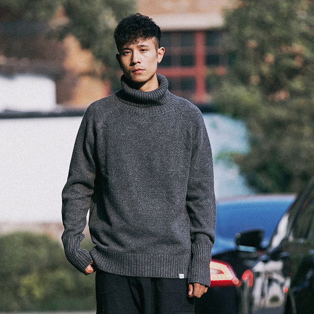Spring and autumn tide brand turtleneck sweater men's Japanese retro Korean version long-sleeved sweater youth bottoming knitted sweater jacket