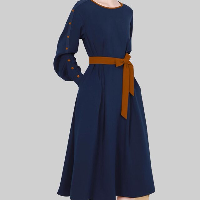 Hepburn style chic lace-up waist slimming midi skirt