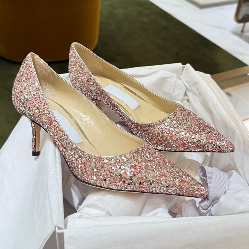 2026 New Jc High Heels Women's Stiletto Love Glitter Pointed Toe Shallow Mouth Wedding Shoes Banquet Dress Shoes Bridal Shoes