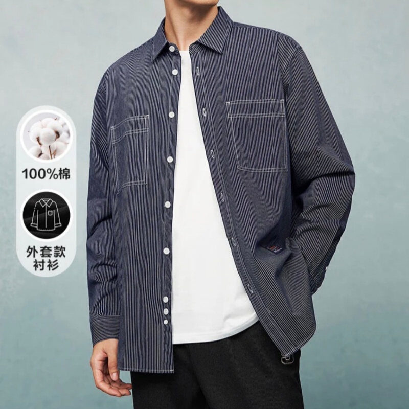 Hs597 Cut Label 100% Cotton Comfortable Fabric Loose Fit Spring and Autumn Outerwear Shirt