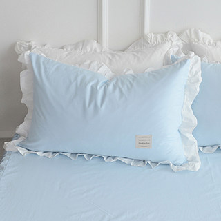 纯棉荷叶花边枕套一对装全棉蓝色枕头套单人白色枕头套粉色枕头罩