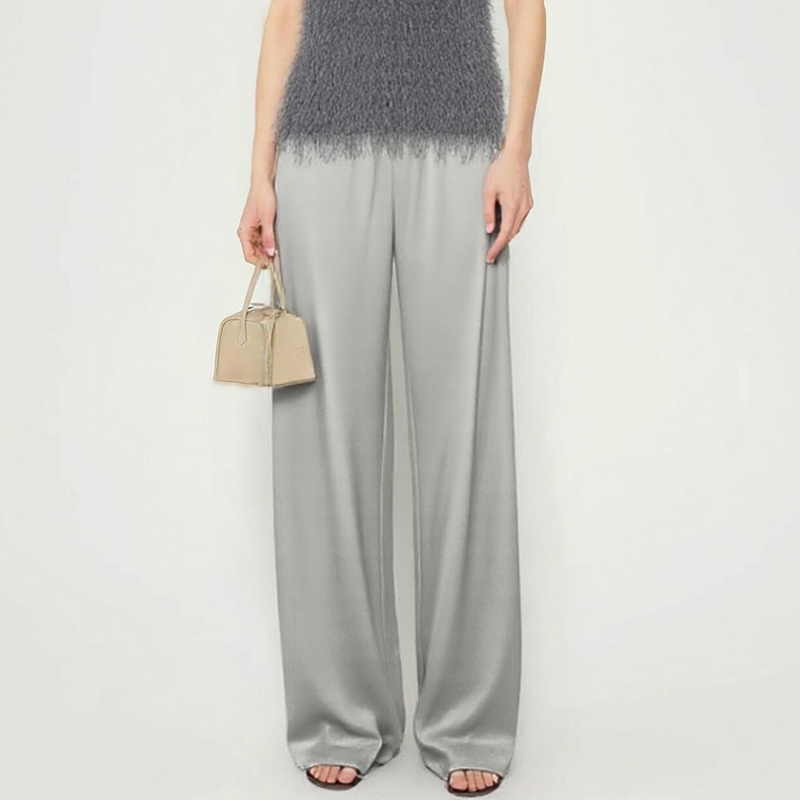 Drapey Acetate Satin Casual Pants, Classic Versatile Slimming Elastic Waist Wide-Leg Airy Pants for Women, New Summer Style