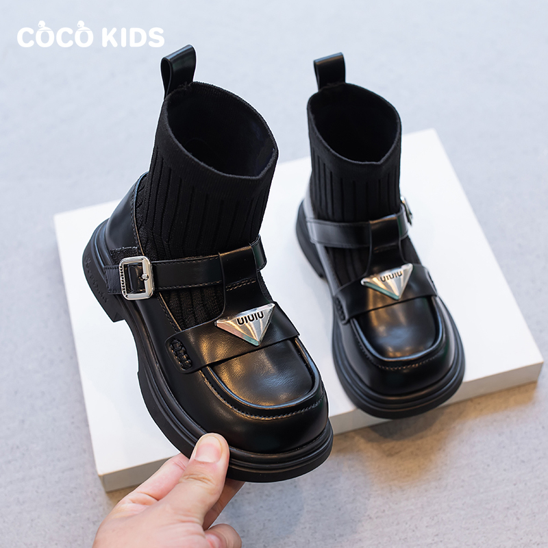 Girls' Boots 2025 Autumn and Winter New Style Kidsren's Fleece-Lined Short Boots Little Girls' Sock Boots Double Cotton Princess Single Boots Spring and Autumn