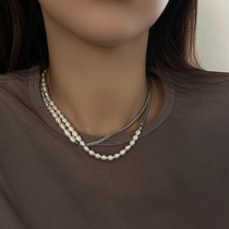 INNOSENSE Pearl Long Necklace Joker Weaving Chain Splice Necklace Elegant Fashion Multi-Layer choker