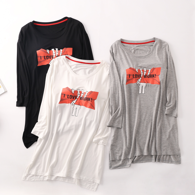 With chest cushion Long sleeves T-shirt female autumn Winter bra cups One of the long version Home Residence Wear 80% Sleepwear Outer wear