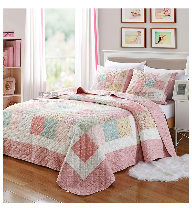 Sợi màu Hàn Quốc mục vụ quilting bởi giường đơn bao gồm ba bộ điều hòa không khí quilt mùa hè bông màu xanh lá cây bốn mảnh