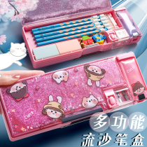 Sakura quicksand Net red stationery box Douyin same multifunctional cylindrical pen box creative girl Boys and Girls cute ins large capacity pen cylinder children Primary School password pencil box tide