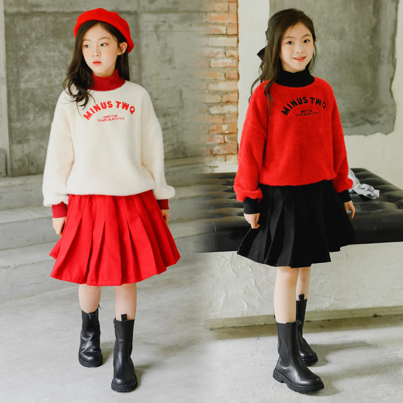 Girls' winter thickened suit skirt 2021 new children's autumn clothes Western style Korean version of the big children's two-piece suit