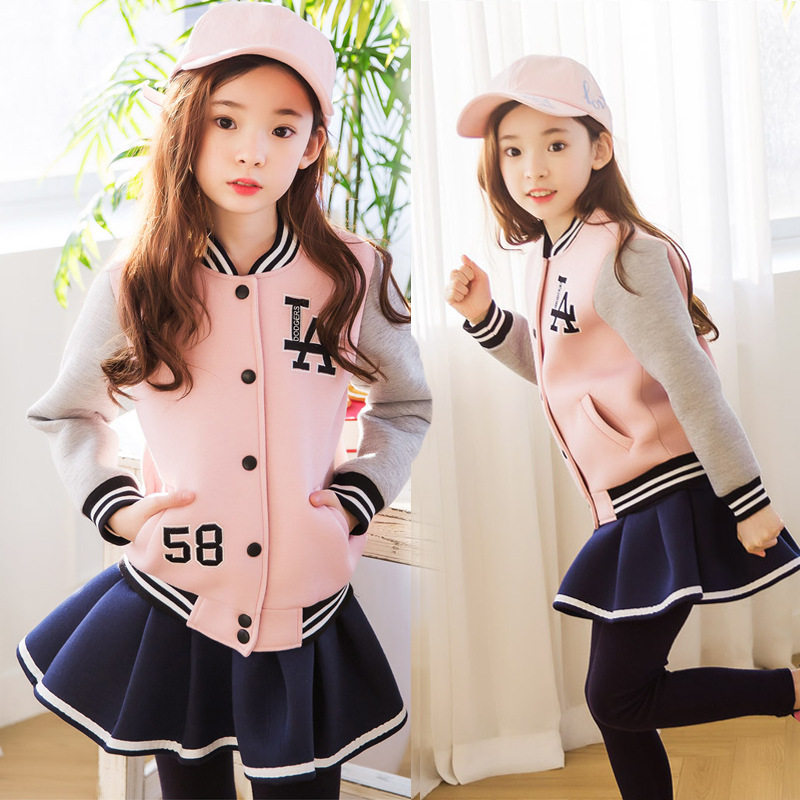 Girls autumn suit winter Korean version parent-child wear mother and daughter fashion baseball uniform jacket skirt pants two-piece tide