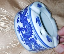 Jingdezhen 90s Qinghua Porcelain Double Dragon Show Pearl Ashtray Jingdezhen Qinghua Smoke Cylinder