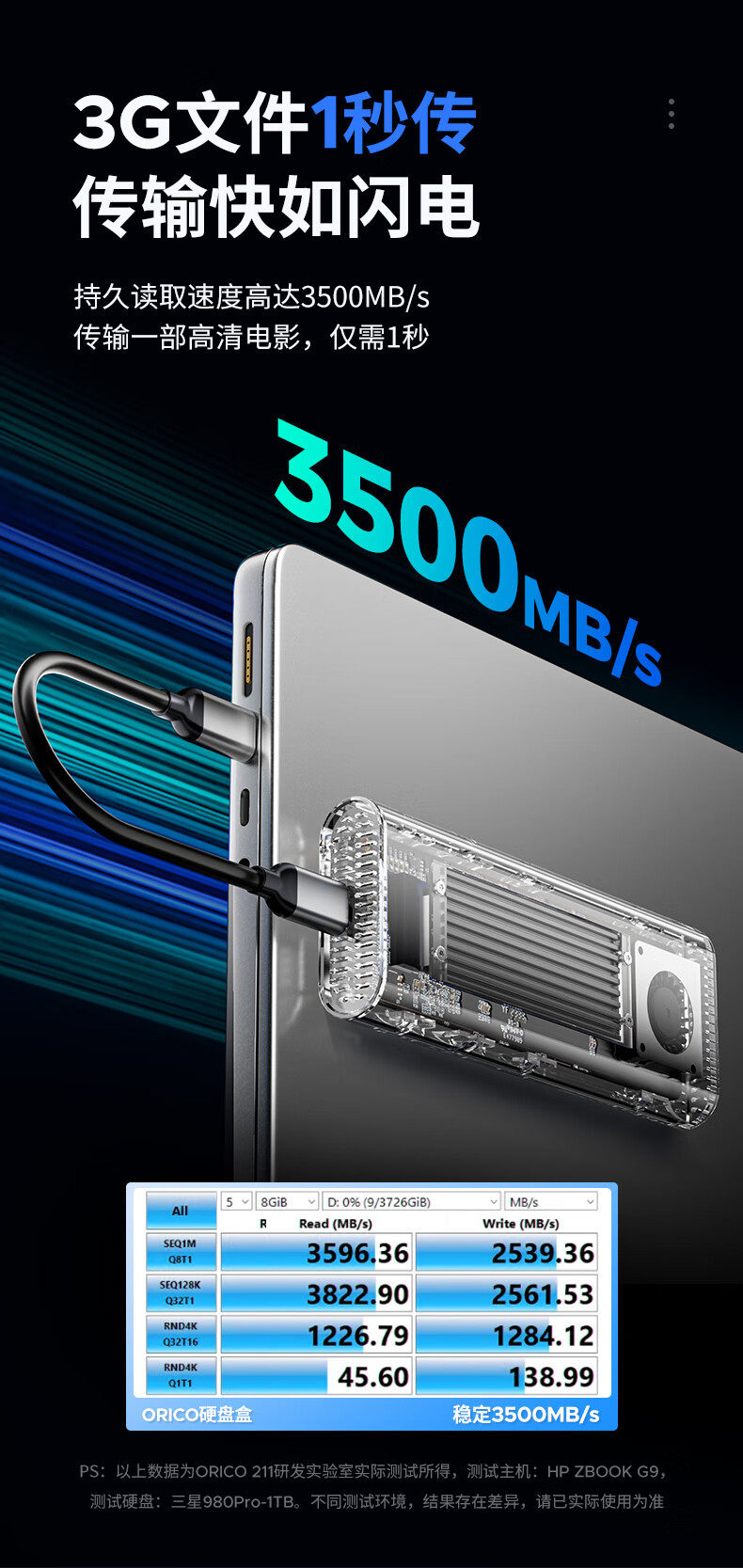 Корпус для жестого диска 奥睿科m.2 nvme usb4随身硬碟盒兼容雷电4/3固态m2硬碟盒风扇散热 The Orico