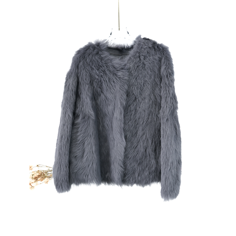 Sydney Past Dark Gray Round Neck Hidden Button Imported Tuscany Sheepskin Fur Coat L888