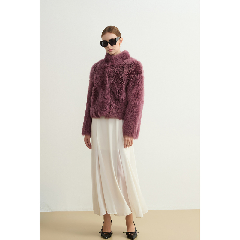 Black Plum Sauce Purple Stand-Up Collar Short Fashionable Tuscany Sheepskin Fur Integrated Fur Coat H0016128 Black Plum Sauce Purple Stand-Up Collar Short Fashionable Tuscany Sheepskin Fur Integrated Fur Coat H0016128