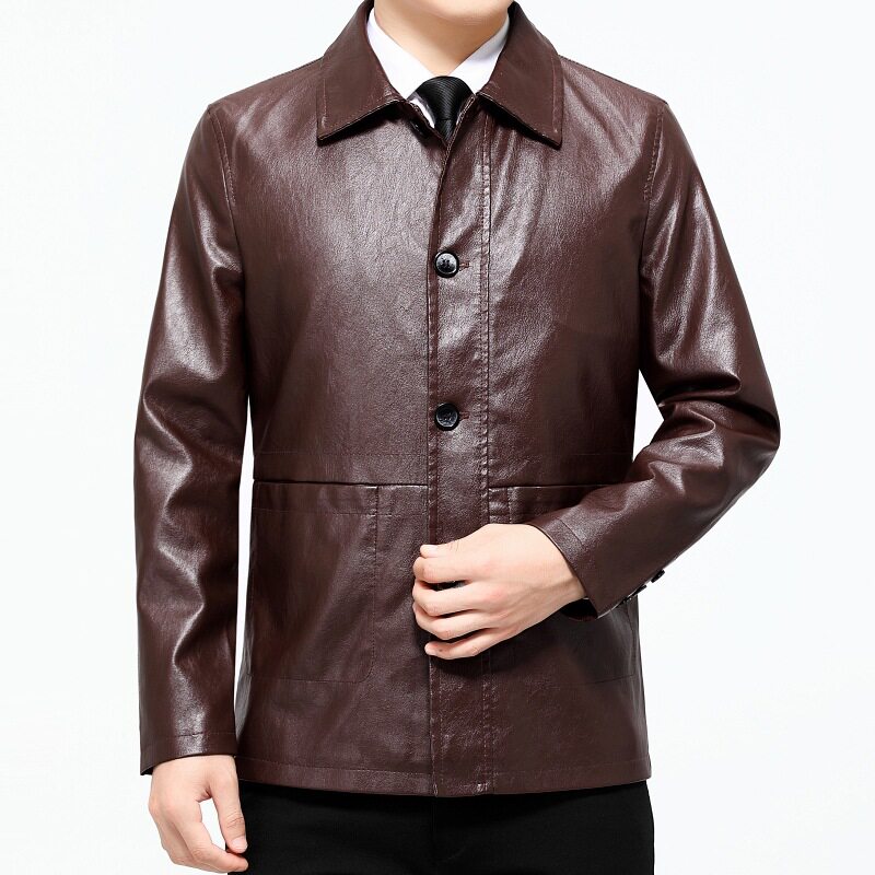 2022 autumn and winter new top layer sheepskin leather men's leather jacket lapel middle-aged and elderly father's jacket