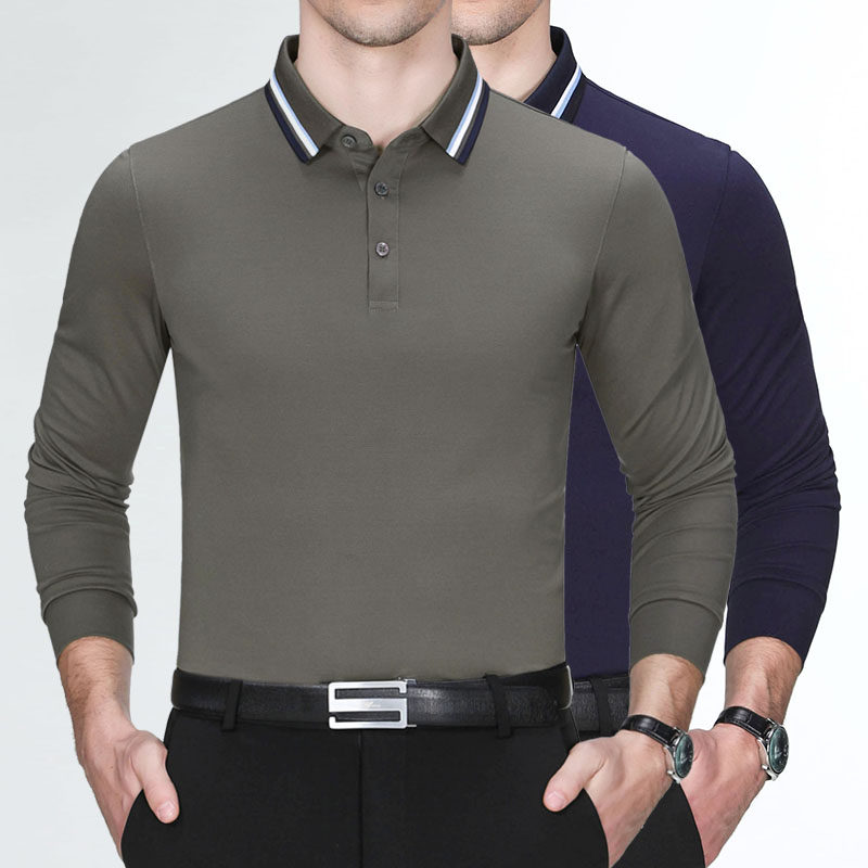 2022 Middle - aged long - sleeve t - shirt men's loose cashmere business middle - aged men's cashmere leadership dress