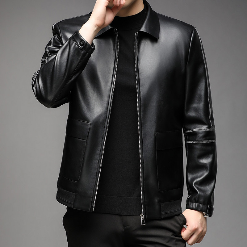 Spring and Autumn Haining Leather Clothes Bowl Haining Leader Leadership Middle-aged Daddy Clothes