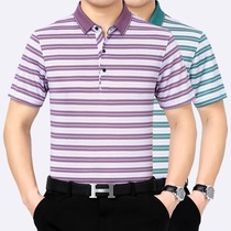 New 2021 short-sleeved t-shirt mens summer new Korean version of the trend of young and middle-aged men striped ice silk polo shirt