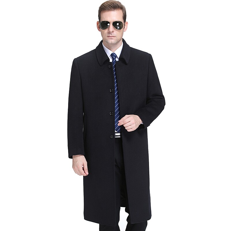 Business middle-aged cashmere coat men's long version over the knee thickening middle-aged and elderly dad lapel trench coat woolen woolen coat