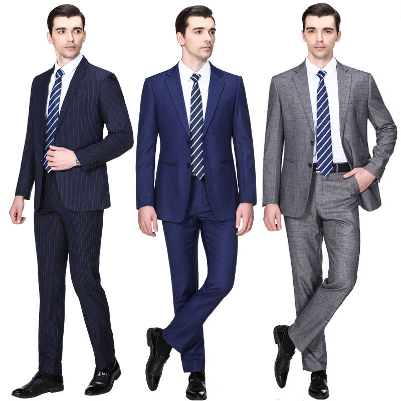 Western suit suit men's light and luxurious spring autumn business is loading two sets of Inn trendy striped small suit professional gown 